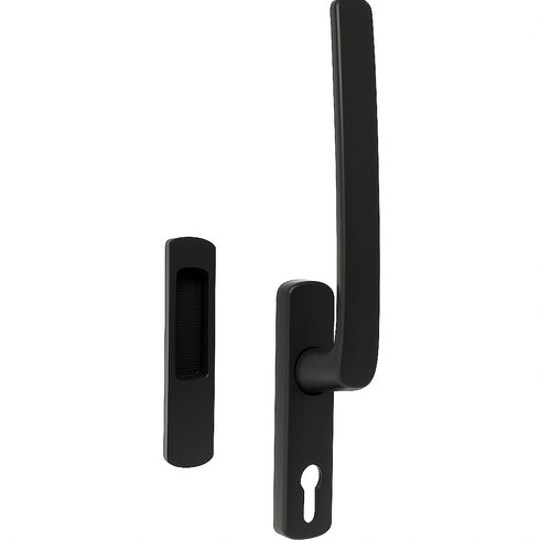Black STAC Atria lift and slide handle with cylinder cut-out, non-handed design for modern door installations.